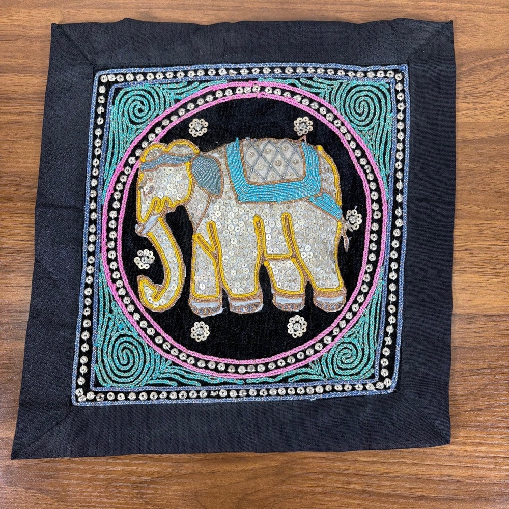 Thai Burmese KALAGA‎ TAPESTRY Elephant Hand Embroidered Wall Hanging  11' x 11"